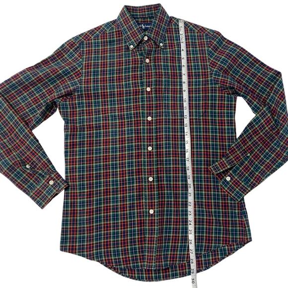 Men's Ralph Lauren Classic Fit Long Sleeve Green, Red and Blue Plaid Button Down - Picture 8 of 10